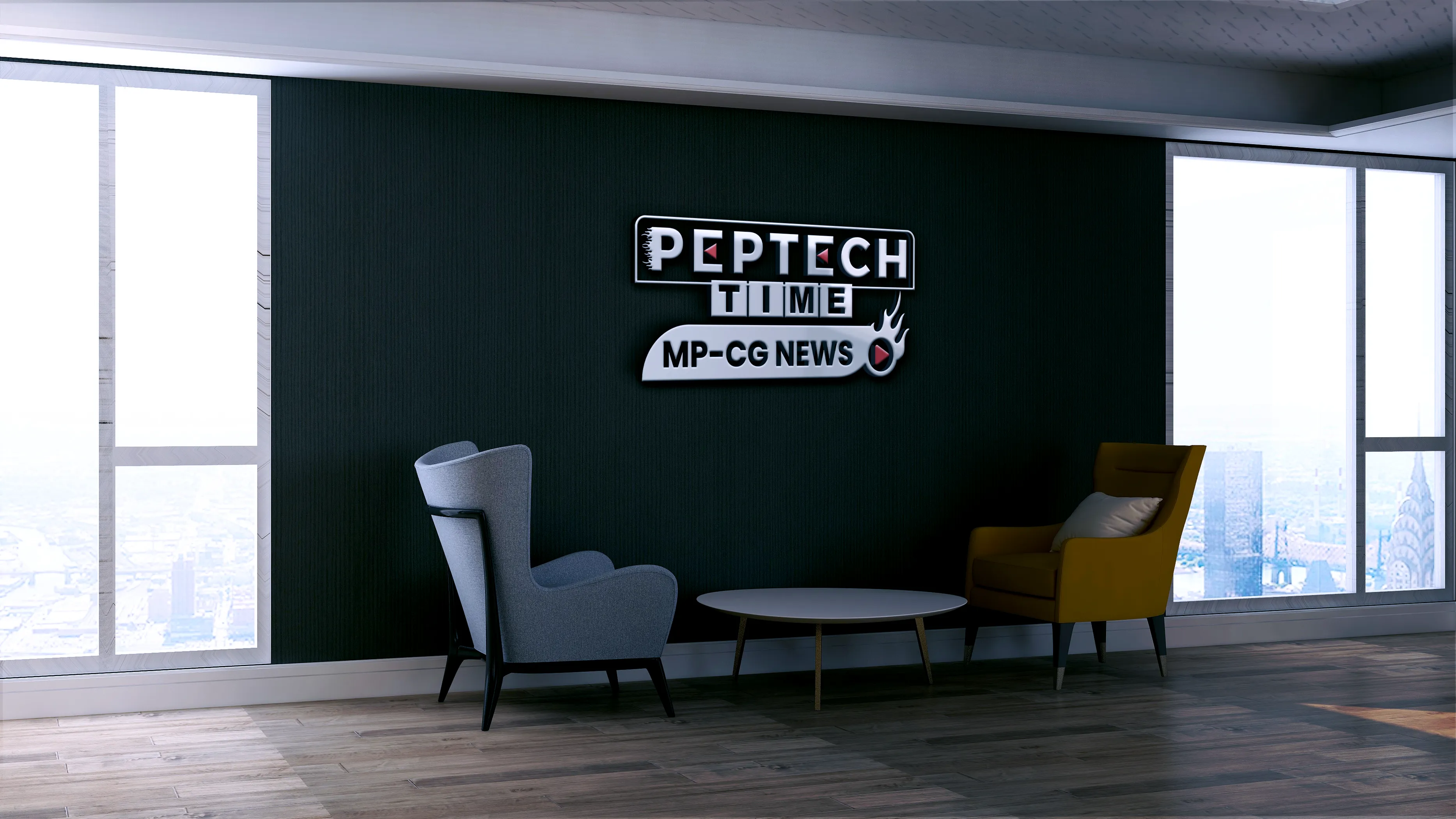 Office Building With Black Wall Logo Mockup Design 